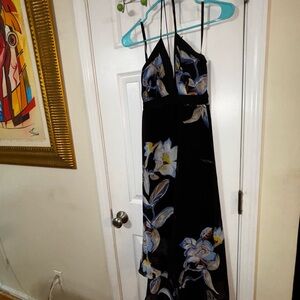 White House Black Market Black and Blue Floral Maxi Dress